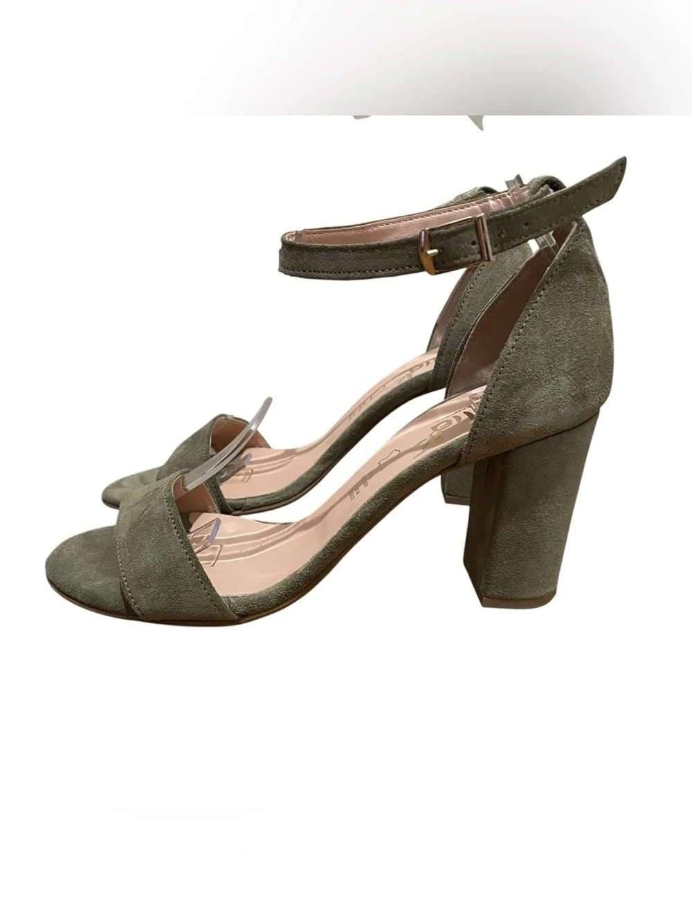 Aelia Greek Sandals Block Heel Ankle Strap Sage Green Suede Women’s Size 39 8.5